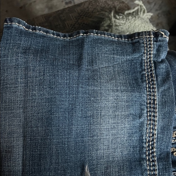 Rock & Roll Cowgirl Dark Blue Bootcut Jeans with Gold Sequin Trim - Picture 14 of 15